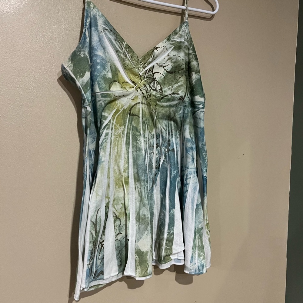 Vintage Y2K Mudd Green Butterfly Spaghetti Strap Flowy Tank Top Size XL - Picture 2 of 5